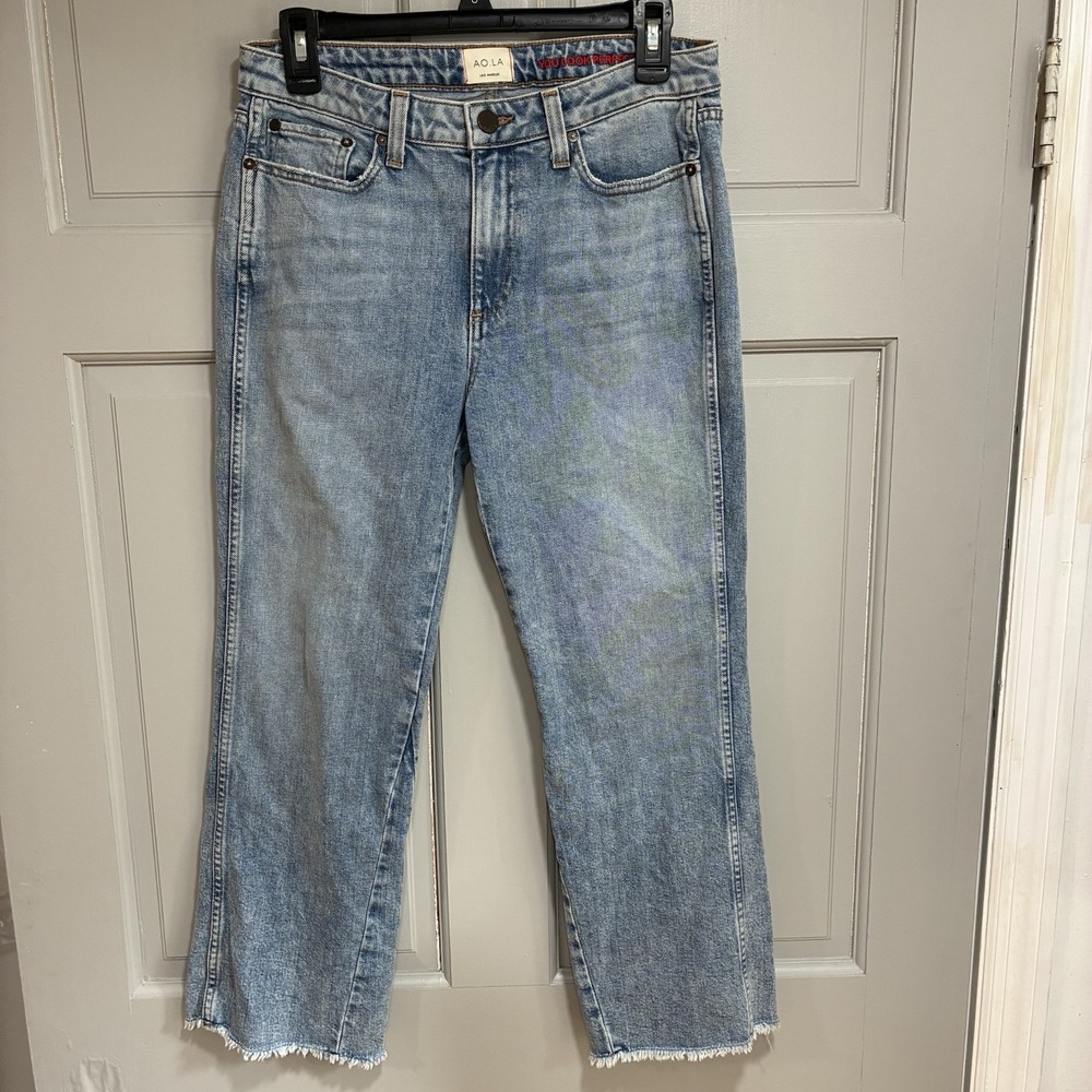 Alice+ Olivia Women Crop/Ankle Jean High Rise Wide Leg Flare Raw Frayed Size 28